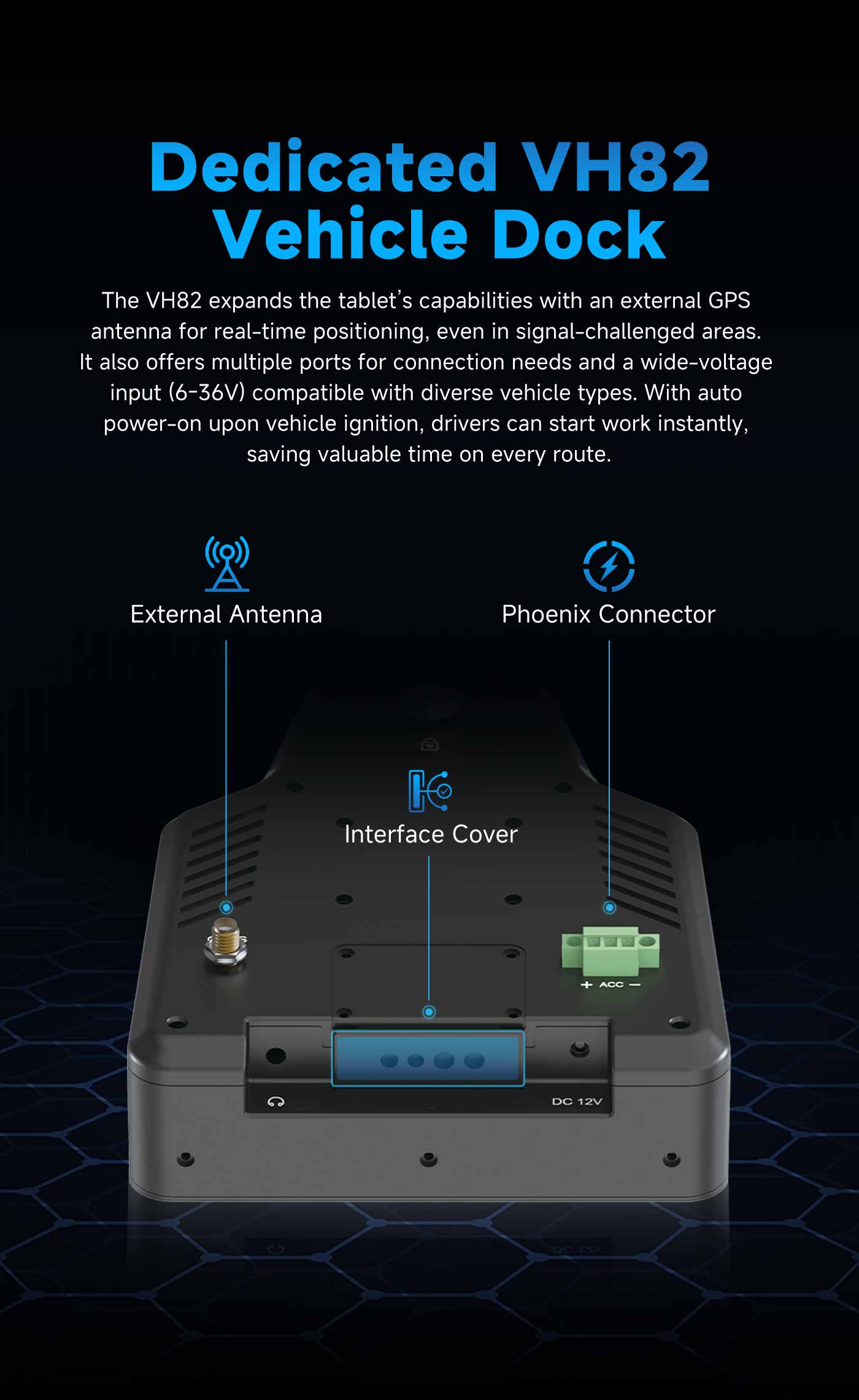 dedicated VH82 Vehicle Dock transforms the tablet into a powerful on-board computer