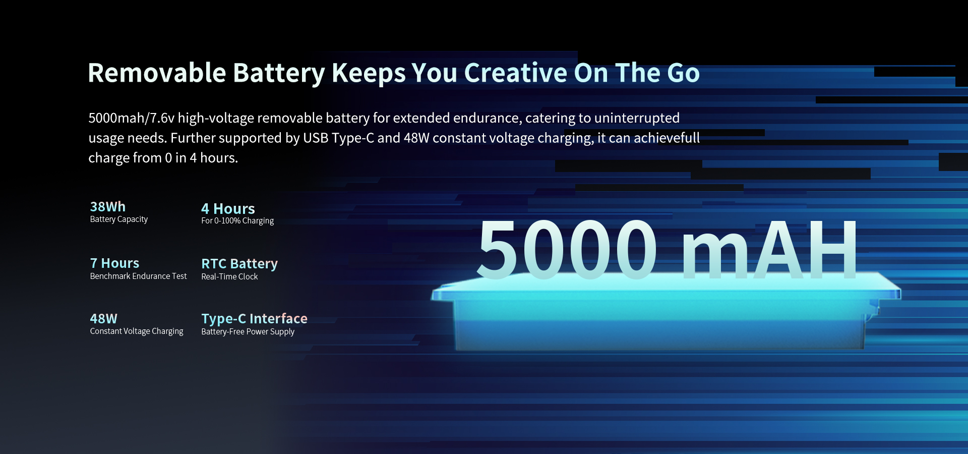 M87J features a 5000mAh removable battery