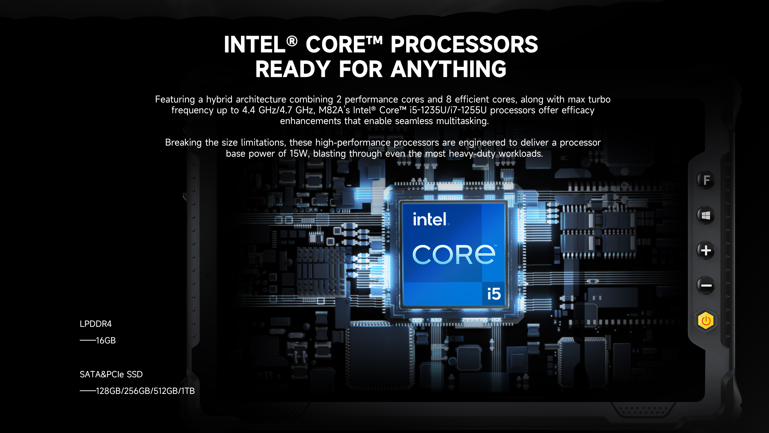 Powered by an ProcesadO Intel COe COrer IoT de Windows 11, the M82A allows field engineers to run desktop-class software directly at the edge