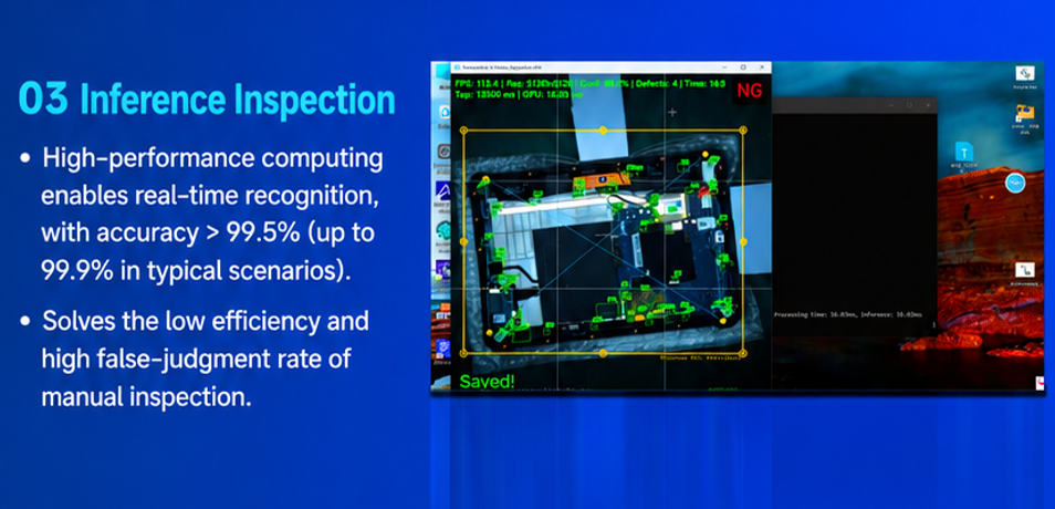 The system achieves an inspection accuracy rating of ≥ 99,5% (Escalando hasta 99,9% in optimized typical environments) The system achieves an inspection accuracy rating of ≥ 99,5% (Escalando hasta 99,9% in optimized typical environments)