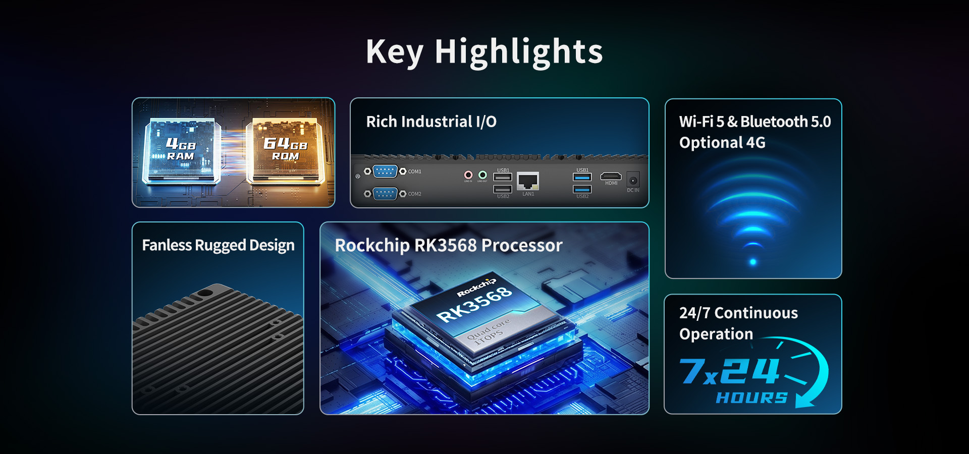 B10R integrates a Rockchip RK3568 quad-core processor (Cortex-A55) featuring an integrated 1 TOPS NPU for lightweight local AI acceleration.