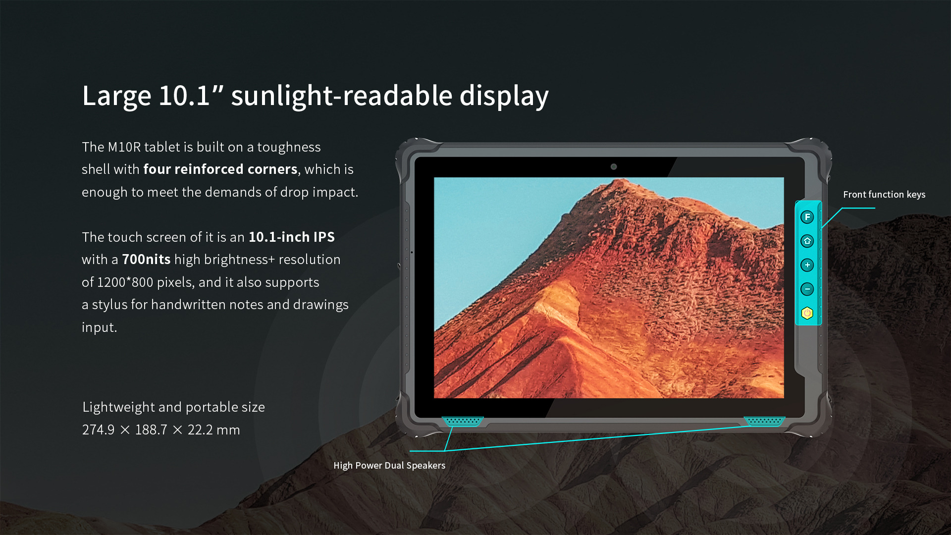 10.1 inch sunlight readable tablet M10R with 700 nits high brightness and reinforced corners