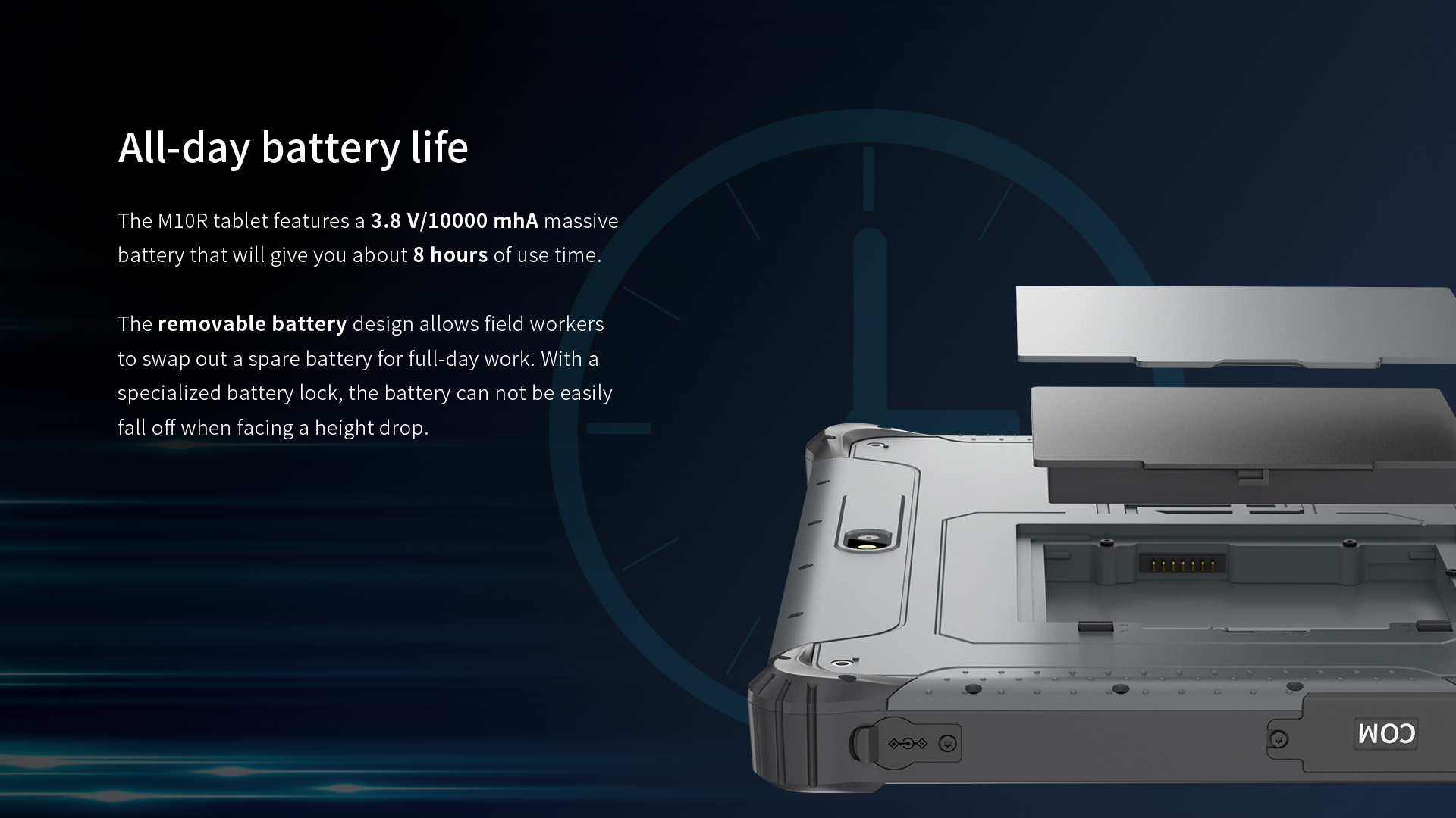 10000mAh removable battery rugged tablet M10R with 8 hours battery life