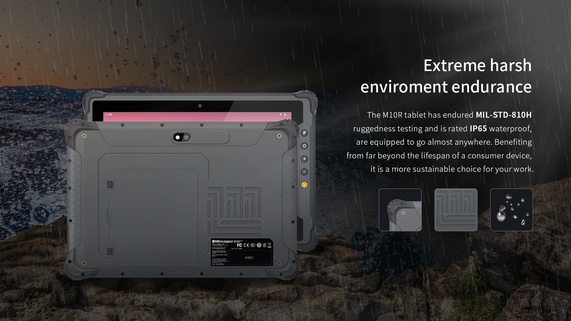 MIL-STD-810H rugged tablet M10R with IP65 waterproof rating for extreme environment