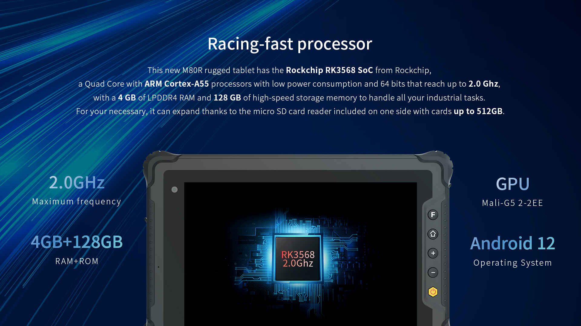Rockchip RK3568 rugged tablet M80R with 2.0GHz quad-core processor