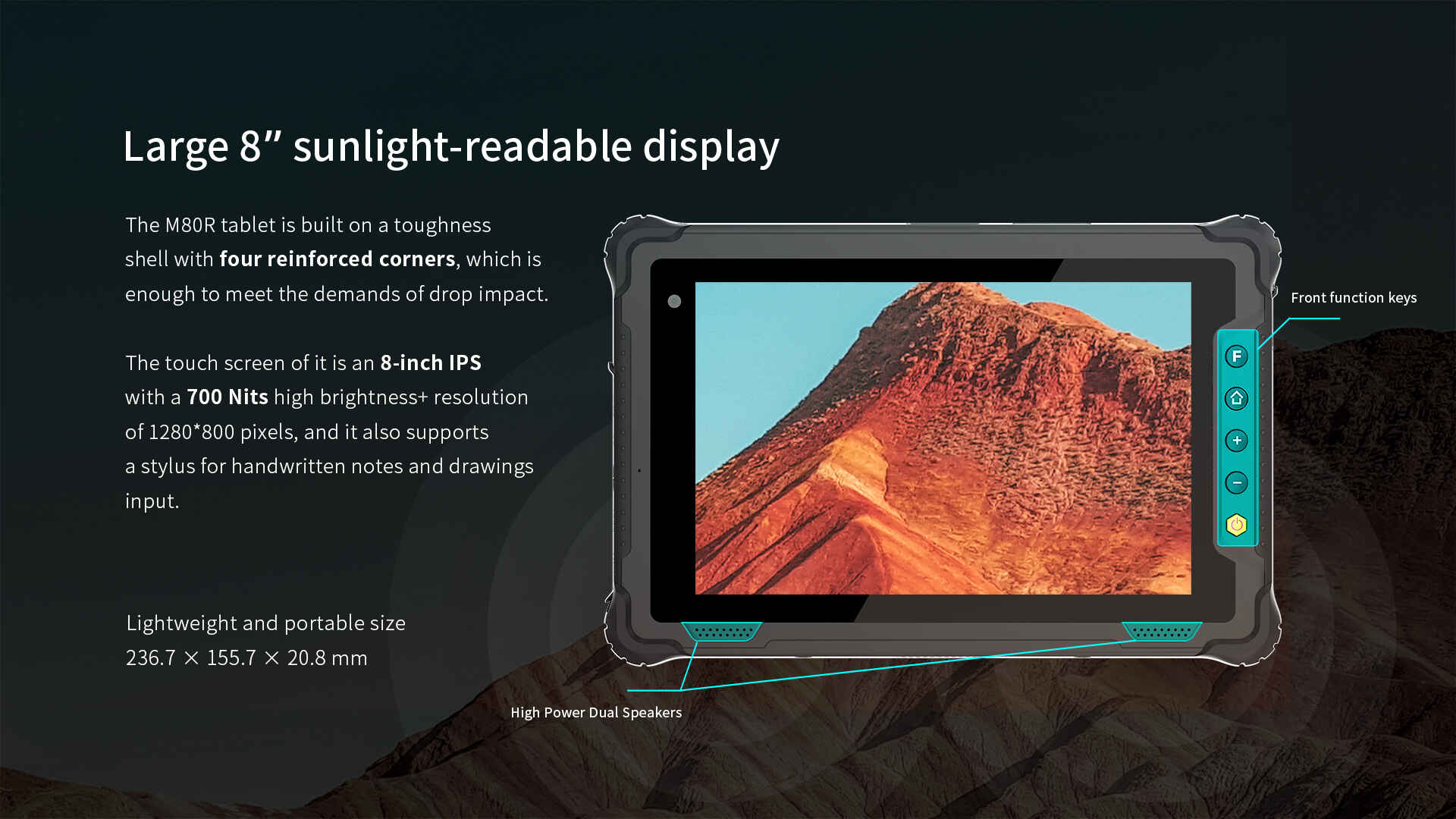 8 inch sunlight readable tablet M80R with 700 nits high brightness and reinforced corners